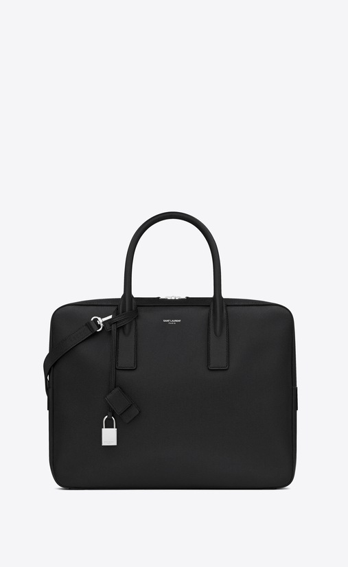 museum flat briefcase in textured leather